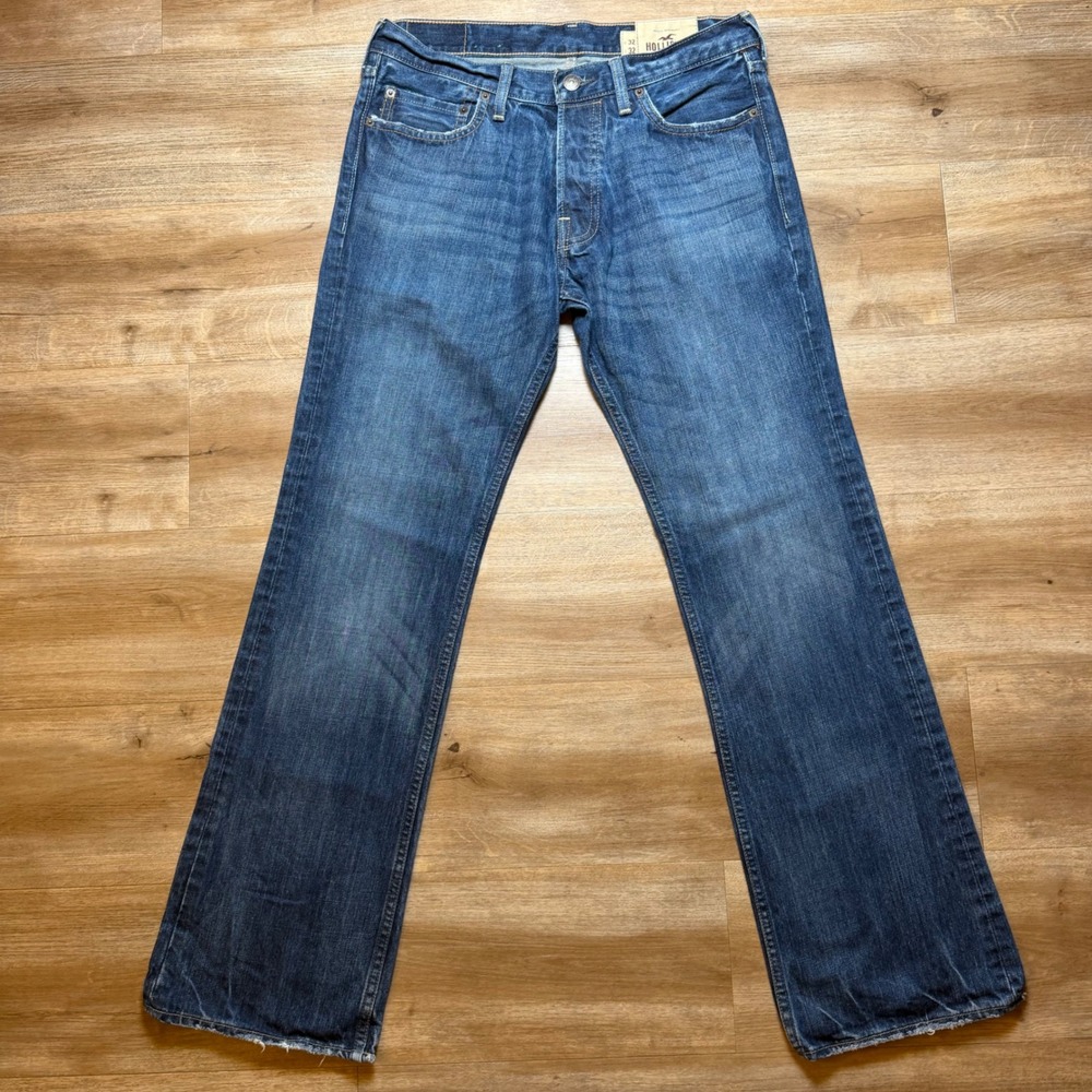 Hollister Boomer Jeans Men 32x32 Blue Low Rise Slim Bootcut Distressed Denim Y2K